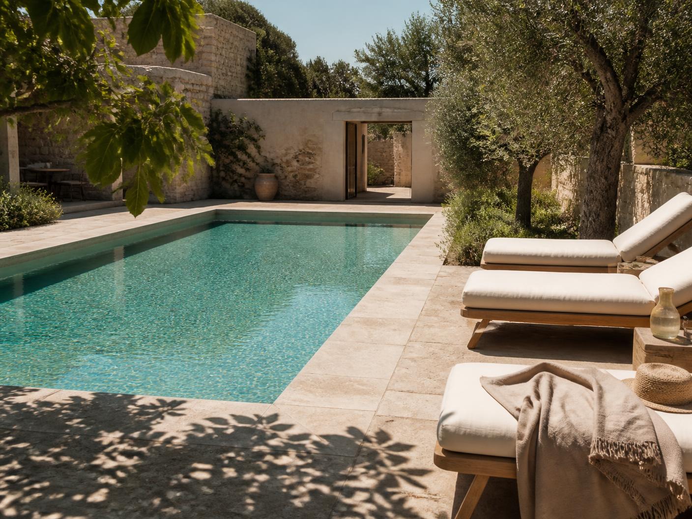Piscine privée bordée de végétation méditerranéenne